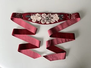 Alannah Hill Vintage Red Velvet Stretch Belt with Embellished sequined flowers - Picture 1 of 3