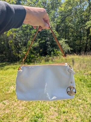 Bolso de Mano/Cartera Valentina Blanco Cuero Guijarro Herrajes Dorados Italia ¡Muy Bonito! Foto 1 de 4
