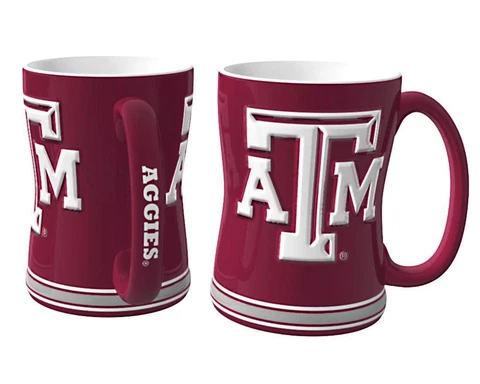 Texas A&M Aggies 15oz Sculpted Relief Coffee Mug [NEW] NCAA Tea Cup Hot Ceramic Cover