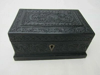 Ornately Carved Anglo-Indian Solid Ebony Box, Mid 19th Century - Image 1 of 4