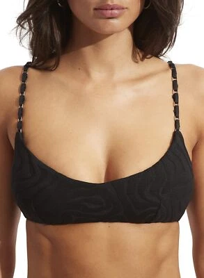 Top de bikini Seafolly para mujer bralette con clip trasero, segunda ola negro, 4 304346 Foto 1 de 3