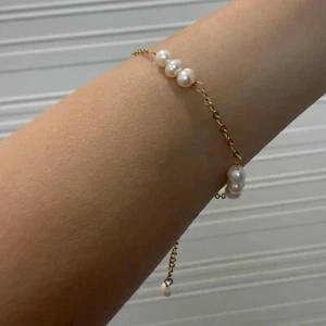 Fresh Water Pearl Handmade Beaded Bracelet Bridal White/Gold Chain Jewelry Gift - Bild 1 von 9