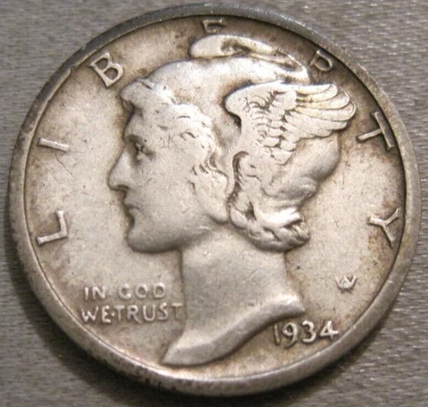 BETTER AS SHOWN - NICER 1934 D MERCURY DIME *** 90% SILVER *** 582 Cover