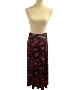 LuLaRoe Maxi Skirt Long Burgundy Black Gray Feather Print Made USA Size Med EUC - Picture 1 of 13