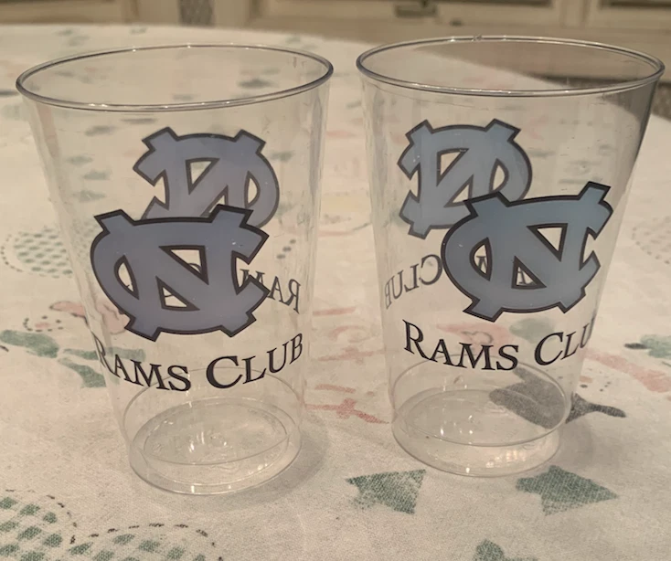 2 BRAND NEW 4 1/4" Clear North Carolina Tar Heels BASKETBALL RAMS CLUB Cups HTF - Image 1 of 1