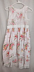 Trish Scully Child Dress Size 14 Pink Roses Lace Bodice Hi-Lo Hem Sleeveless - Picture 1 of 18