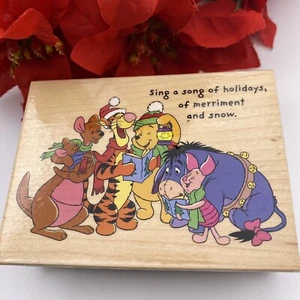 Pooh Carolers~Rubber Stamp on Wood Base~4" X 3"~All Night Media #997-J08~Disney - Picture 1 of 9