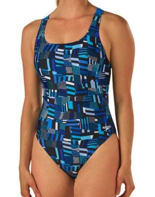 Traje de baño SPEEDO Trippy a rayas con espalda caída negro azul blanco para mujer 4 30 6 32 8 34 Foto 1 de 4