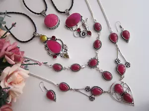 Red Ruby Simulated Gem Silver Y Necklace &Earrings, Pendant Necklace or Bracelet - Picture 1 of 79