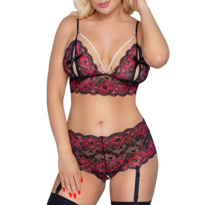 Sexy Dessous Erotik Reizwäsche Strapse Set bis 4XL Schritt offen Perlen "Lyra - Bild 1 von 4
