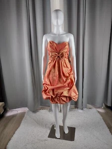 Abito formale midi Pretty Maids colore mango scintillante senza spalline taglia 14 (nuovo con etichette) - Foto 1 di 9