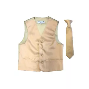 New Boy's Kid formal Tuxedo Vest Waistcoat & Necktie Beige US size 2-14 wedding - Picture 1 of 4