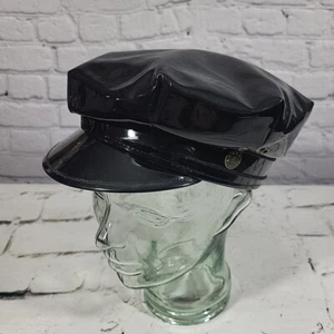 Vinyl Cabby Cap Black Faux Patent Leather Halloween Cosplay Fancy-Dress - Picture 1 of 5