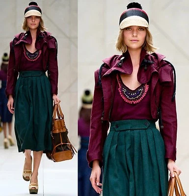 $1995 Burberry Prorsum 6 8 40 Beetroot Hoodie Crop Linen Parka Jacket Coat Women - Image 1 of 4