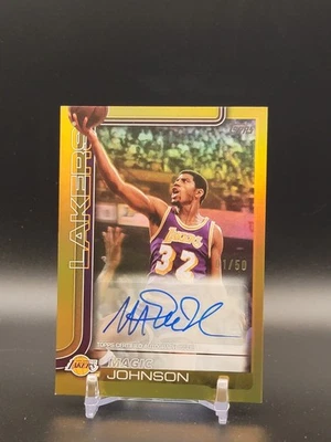 Magic Johnson 2025-26 Topps Flagship Gold Foil Auto #'d 1/50 TFRA-MJ Lakers - Image 1 of 2