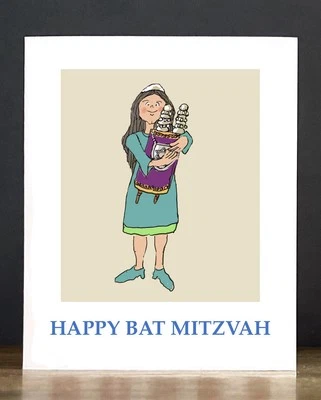 Tarjeta de Bat Mitzvá: Joven dama con una Torá Foto 1 de 3