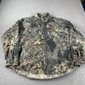Woolrich Shirt Mens XL Mossy Oak Camo Hunting Vintage Cotton Green Button - Picture 1 of 9