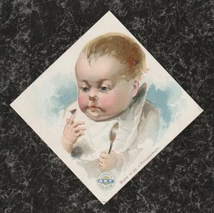 Victorian Trade Card Clark's ONT Spool Cotton Baby Looks at Fly on Finger 5.25" - Bild 1 von 2