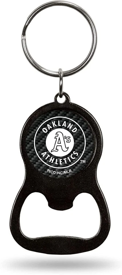 Oakland Athletics A's Bottle Opener Keychain Carbon Fiber Design Metal Baseball - Image 1 of 1