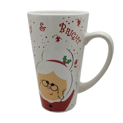 Mr.s Claus "Feliz y Brillante" Taza Alta Latte Navidad 6"x4" Lavavajillas/Microondas Foto 1 de 4
