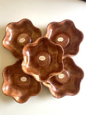 5 cuencos de madera vintage a cuadros fáciles en forma de flor de 9 1/2" para servir flores Foto 1 de 4