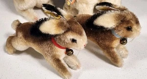 Steiff Set (2) Of Running Bunny Rabbits Plush Mohair 1950s To 1960s Vintage 7"  - Picture 1 of 9