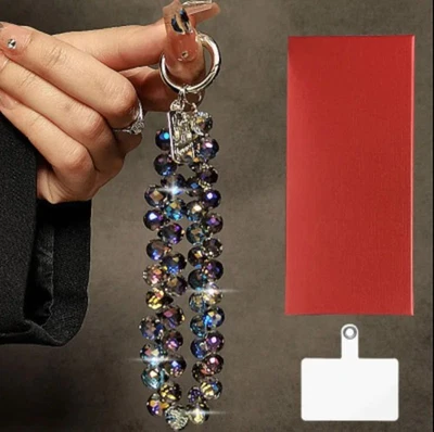 Corrente de telefone feita à mão acrílica roxa cintilante com miçangas pulseira gotas de cristal  - Imagem 1 de 4