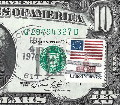 1974 $10 FEDERAL RESERVE NOTE-FIRST DAY STAMP CANCEL UNCIRCULATED G28490827D - Image 1 of 3