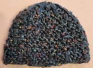 Handmade Hat Adult One Size Blue Multi Color Knit Crochet Warm Soft Winter Ski - Picture 1 of 7