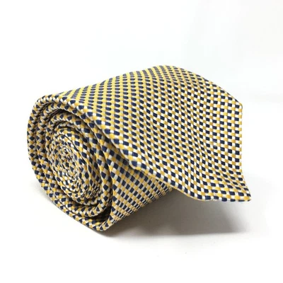 Corbata Breur Clásica Dorada Blanca Azul Cuadros Geométrica 100% Seda Hecha a Mano Italia Foto 1 de 4