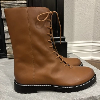 J. Crew Gwen зажим подошвы богатый дуб коричневый кожаный шнурует вверх середины икры стержень ботинки 9,5 - Изображение 1 из 4