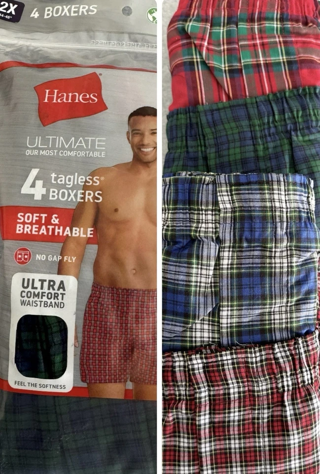 Paquete de 4 calzoncillos boxer Hanes Ultimate para hombre sin etiquetas transpirables sin huecos 44-46 Foto 1 de 4