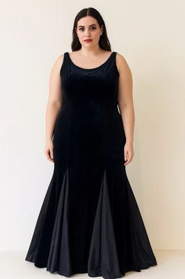 VTG Y2K Jessica Howard Black Velvet Maxi Dress  Sequins Witchy Whimsigoth Sz 16 - Image 1 of 4