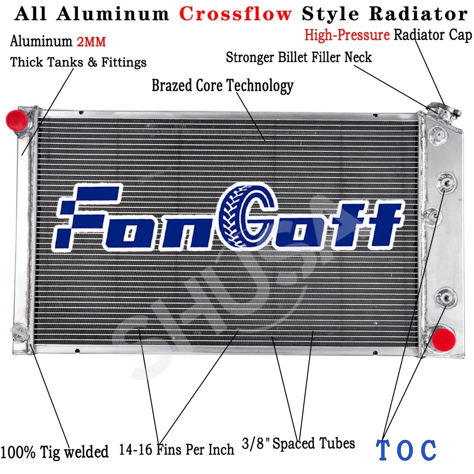 3-Row Aluminum Radiator for Chevy 68-73,71 Chevelle/68-77 El Camino/71-79 Impala - Image 1 of 4