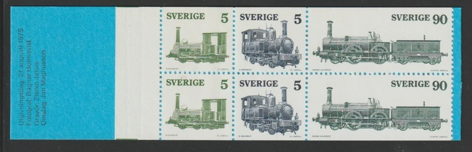 Sweden    1975   Sc # 1136a    Locomotives   Complete  BKLT    Pane of 6   MNH - Image 1 of 1