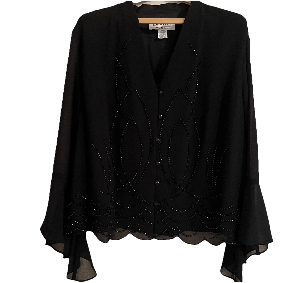 De colección J.R. Nites Mujer Talla 24 Negro Cuentas Top Capricho Bruja Campana Manga Gótico Foto 1 de 4