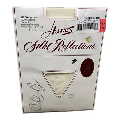 Vintage Hanes Silk Reflections Control Top Pantyhose White Floral Spray Sz AB - Image 1 of 2
