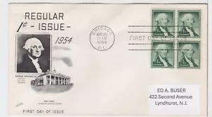 TurtlesTradingPost - George Washington 1 Cent #1031 - 1954 FDC Fleetwood Block - Picture 1 of 1
