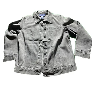 DENIM & CO Jean Jacket XS X SMALL Black Denim Floral Cotton Spandex Trucker - Picture 1 of 8
