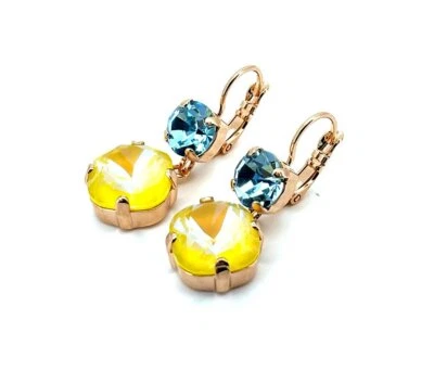 Earrings By Mariana Charming Aquamarine and Sunshine Delight Swarovski Crystals - Image 1 of 4