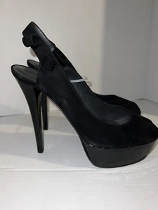 Stuart Weitzman Black Velvet And Patent Leather Peep Toe Platform Heels 10 - Picture 1 of 10