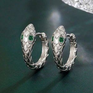 Green Eye Snake Hoop Earrings 925 Sterling Silver Women Girl Jewellery Love Gift - Picture 1 of 1