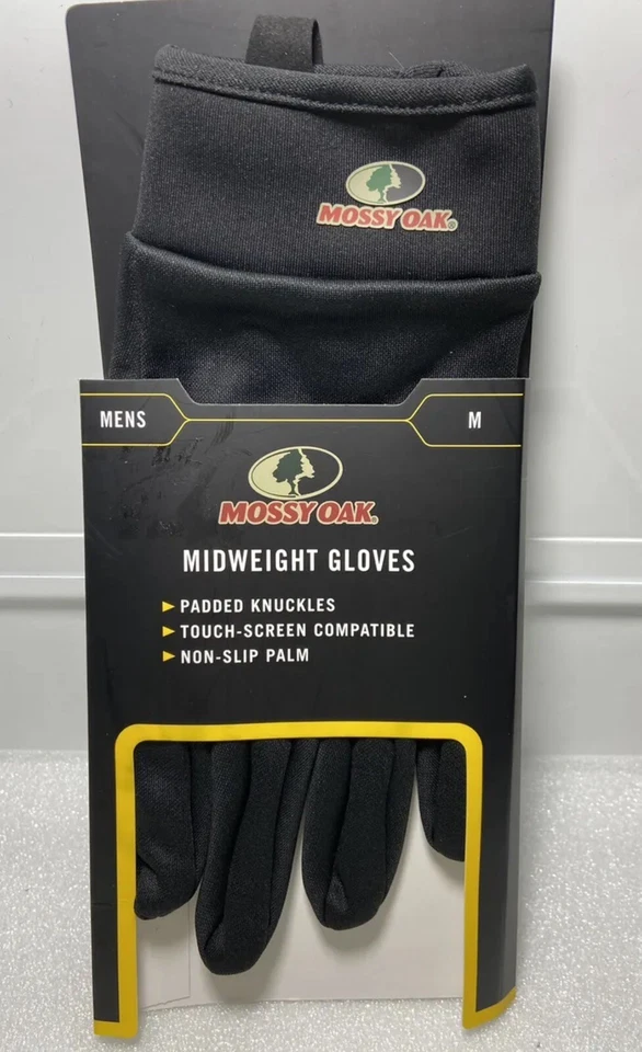 Mossy Oak Mens Black Midweight Gloves Size M Touchscreen compatible - non slip - Image 1 of 1
