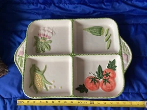 Vintage 18.5" L x 13" W x 2" D Divided Ceramic Vegetable Serving Tray - Picture 1 of 13