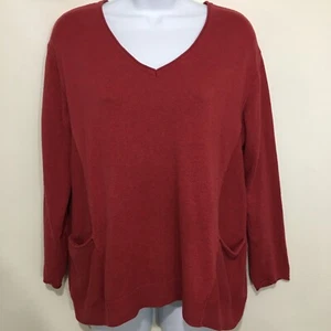 J. Jill XSP Petite Red Cotton Blend V-Neck Pullover Long-Sleeve Sweater Pockets - Picture 1 of 6