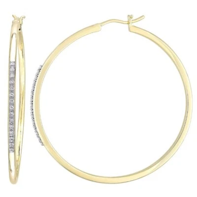 0.15CT Natural Diamond Big Hoop Huggies Earrings 14K Yellow Gold Plated Silver - Image 1 of 4