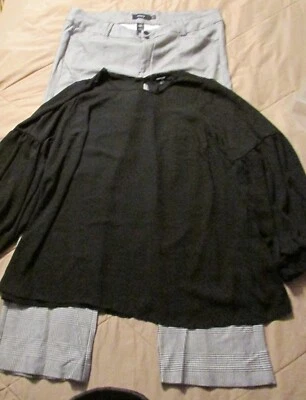 Torrid Trouser Boot Studio Luxe Ponte Mid-Rise Pant Black White Plus 26 & Blouse - Image 1 of 4