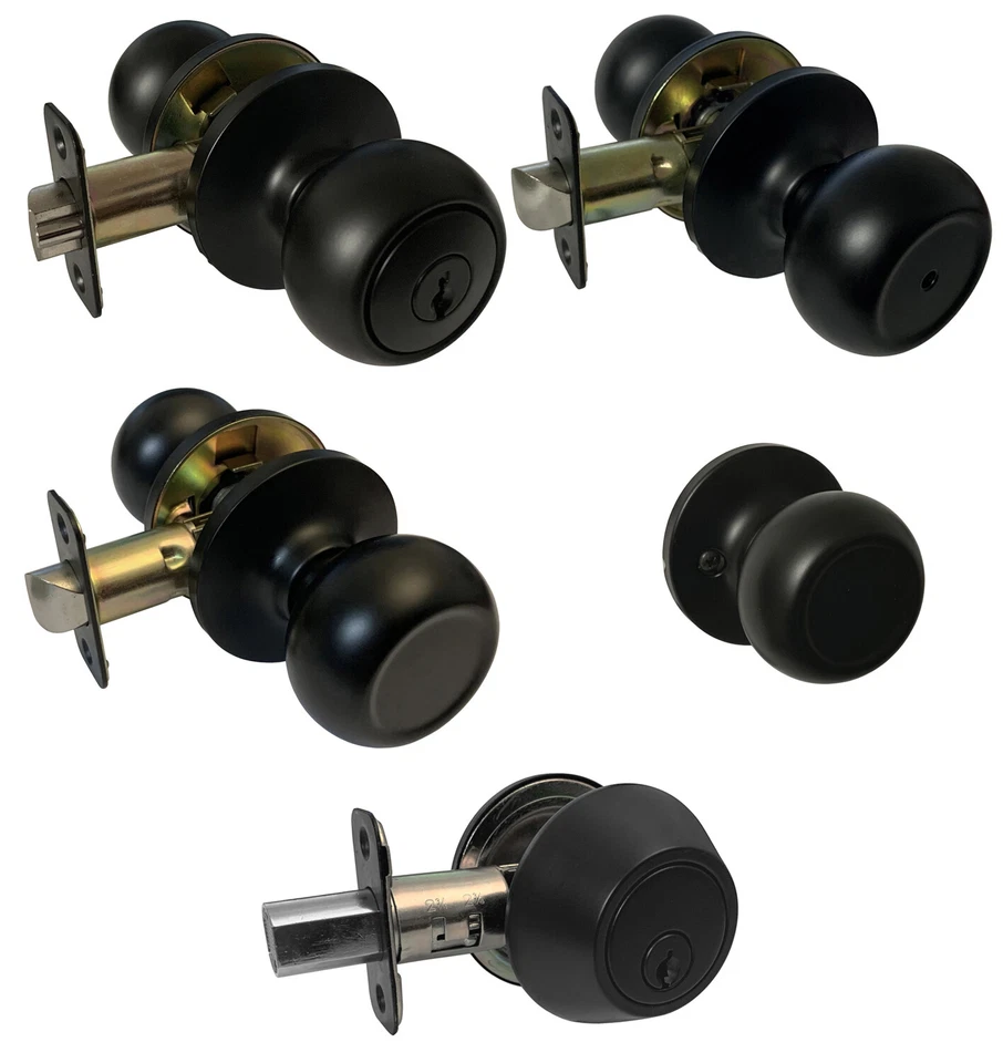 House Guard Matte Black Round Door Locks Knobs Keyed privacy passage deadbolt - Image 1 of 1