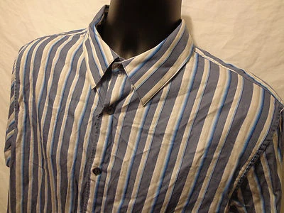 Camisa Para Hombre Atención Moderna Manga Larga Azul Rayas 100% Algodón Abotonada Talla L Foto 1 de 4