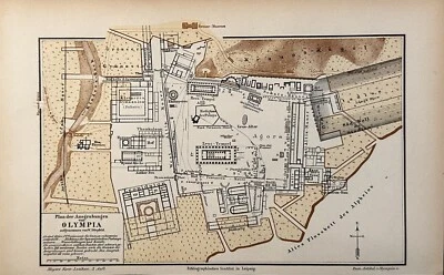 1900 Plan Of The Excavations Of Olympia Original Map, Color Lithograph - Image 1 of 2